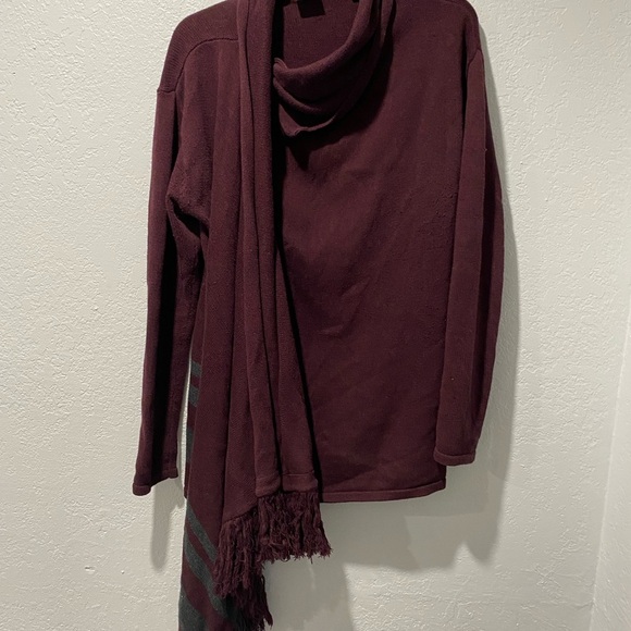 CAbi 3002 Burgundy & Gray Fringe Tunic Sweater Wrap Cardigan Womens Small - Picture 4 of 7